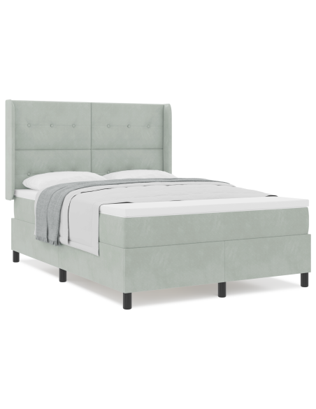 Letto Box Spring con Materasso Grigio Chiaro 160x200 cm Velluto
