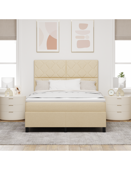 Letto con Box Spring e Materasso & LED Crema 140x190 cm Tessuto