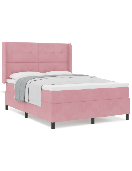 Letto a molle con materasso Rosa 160 x 200 cm Velluto