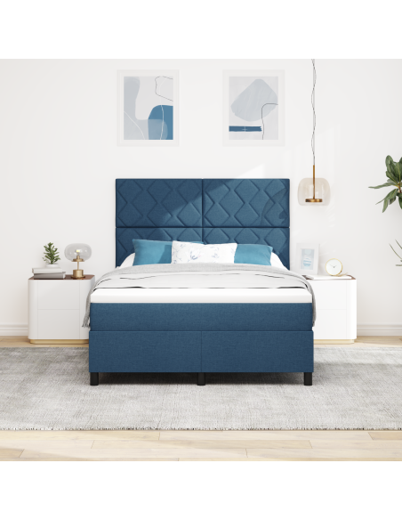 Letto con Box Spring con Materasso & Luce LED Blu 140x190 cm Tessuto
