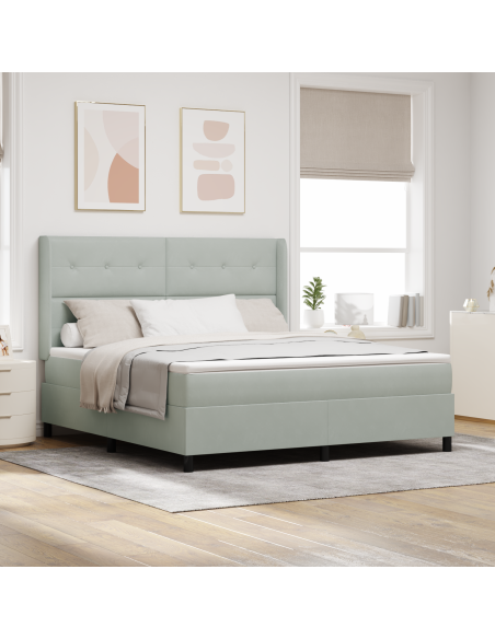 Letto Box Spring con Materasso Grigio Chiaro 180x200 cm in Velluto