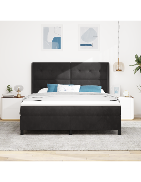 Letto Box Spring con Materasso  Nero 180x200 cm Velluto