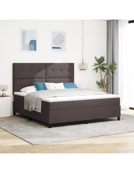 Letto con Rete a Molla con Materasso & LED Marrone Scuro 180x200 cm Tessuto