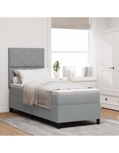 Letto con Box Spring e Materasso & Luce LED Grigio Chiaro 80x200 cm in Tessuto