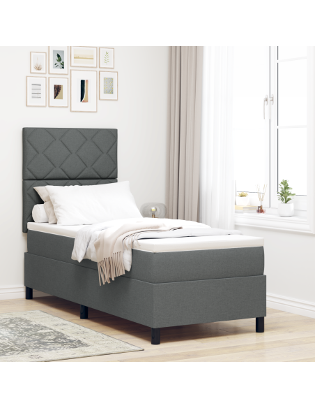 Letto con rete a molle con materasso e LED grigio scuro 80x200 cm in tessuto