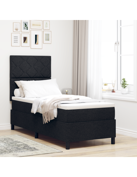 Letto Box Spring con Materasso e LED Nero 80x200 cm Tessuto