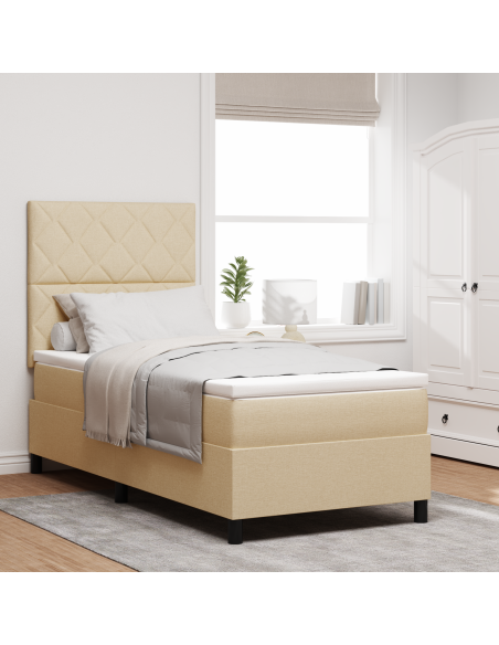 Letto con Box Spring e Materasso Panna 90x200 cm in Tessuto