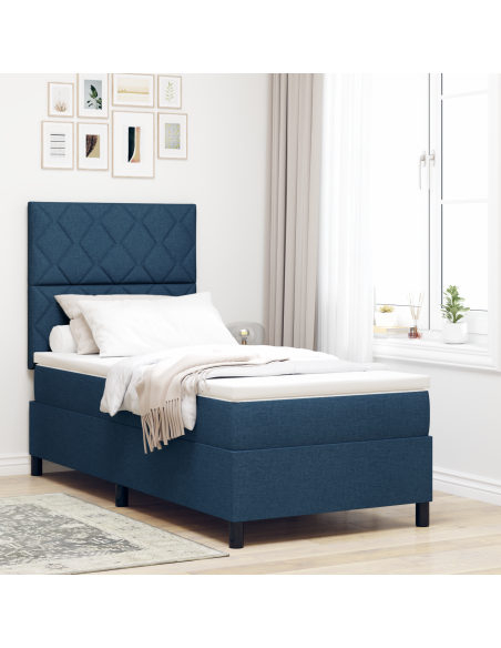 Letto con Box Spring con Materasso & Luce LED Blu 90x200 cm Tessuto
