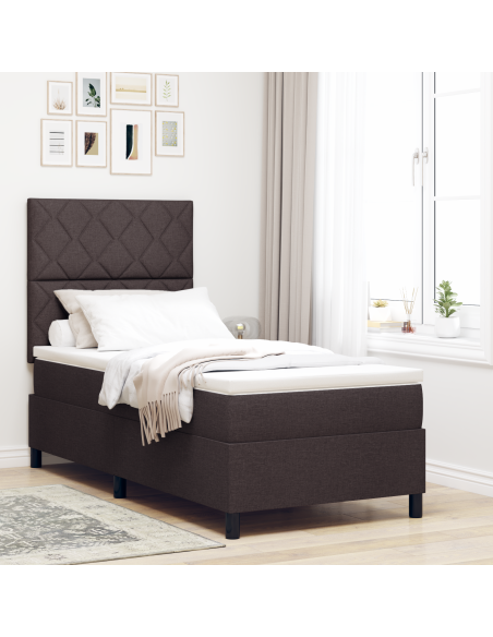 Letto a Doghe con Materasso e LED Marrone Scuro 100x200 cm Tessuto