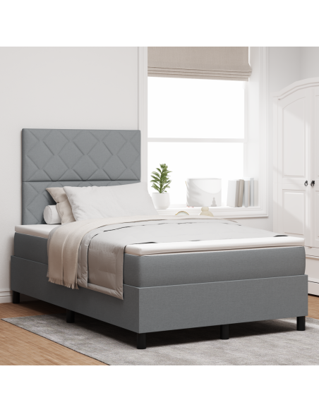 Letto con Rete a Molle con Materasso e Luce LED Grigio Chiaro 120x190 cm Tessuto
