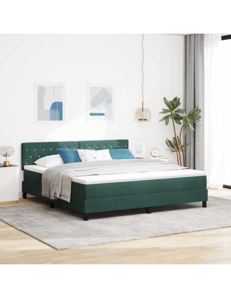 Letto Box Spring con Materasso e LED Verde Scuro 180x200 cm Velluto