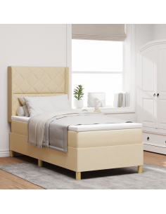 Letto a molle con materasso Crema 100 x 200 cm Tessuto