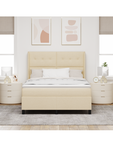 Letto a Sorgente LED con materasso Crema 140 x 200 cm Tessuto