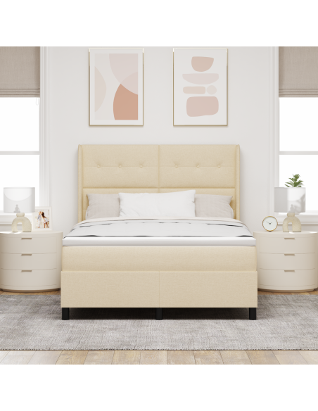 Letto a Sorgente LED con materasso Crema 140 x 200 cm Tessuto