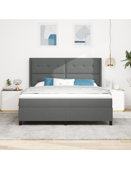 Letto Box Spring con Materasso & LED Grigio Scuro 180x200 cm in Tessuto