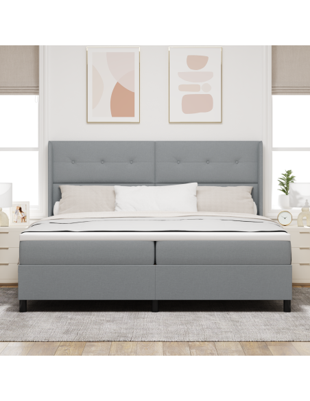 Letto Box Spring con Materasso e Luce LED Grigio 200x200 cm Tessuto