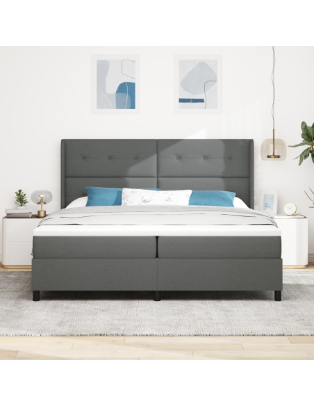 Letto Box Spring con Materasso e LED Grigio Scuro 200x200 cm Tessuto