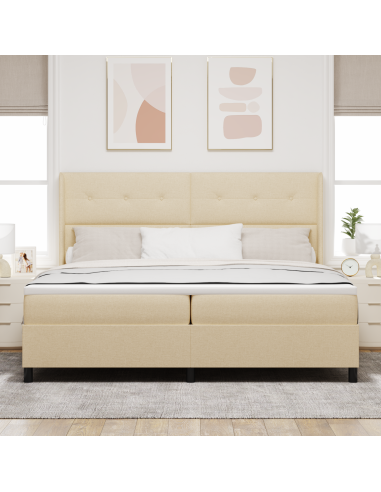Letto a Sorgente LED con materasso Crema 200 x 200 cm Tessuto