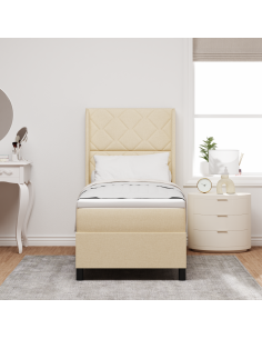 Letto a Sorgente LED con materasso Crema 80 x 200 cm Tessuto