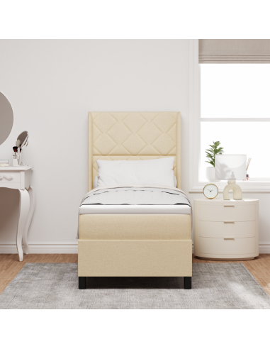 Letto a Sorgente LED con materasso Crema 80 x 200 cm Tessuto