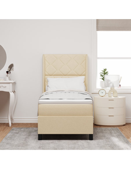 Letto a Sorgente LED con materasso Crema 80 x 200 cm Tessuto
