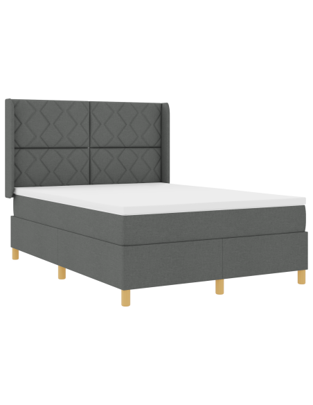 Letto Box Spring con Materasso Grigio Scuro - 140x200 cm Tessuto