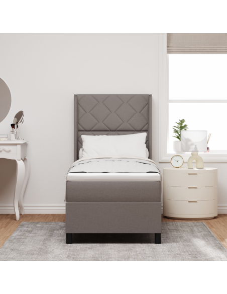 Letto a Molletta  con Materasso e LED Tortora 90x190 cm Tessuto