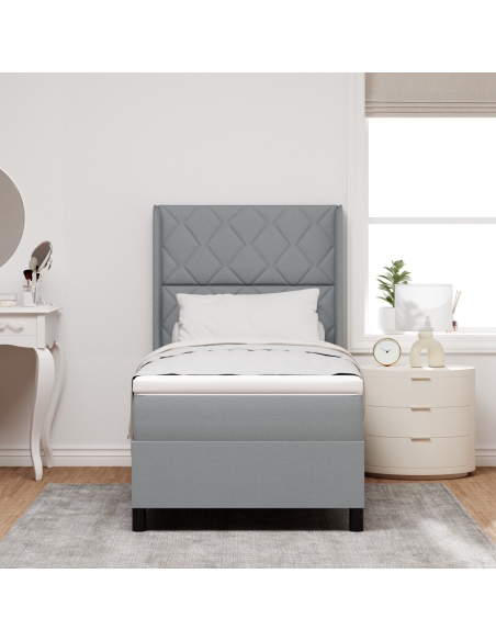 Letto a molla con materasso e luce LED Grigio chiaro 90x200 cm Tessuto