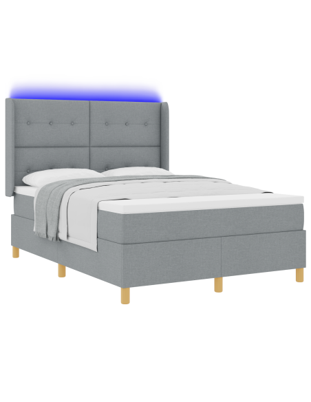 Letto a Box con Materasso e Luce LED Grigio Chiaro 140x190 cm Tessuto