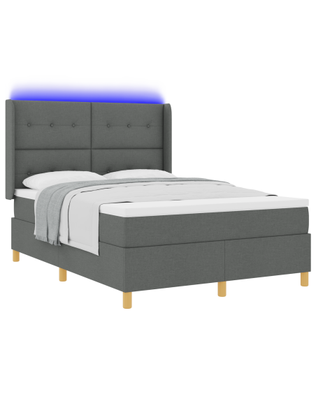 Letto Box Spring con Materasso e LED Grigio Scuro 140x200 cm Tessuto