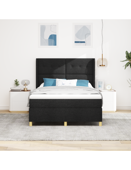 Letto a doghe con Materasso e LED Nero 140x200 cm Tessuto