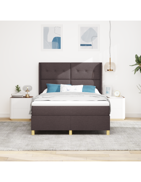 Letto a doghe  con materasso e LED Marrone Scuro 140x200 cm Tessuto