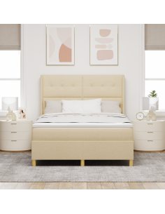 Letto a molle con materasso Crema 140 x 200 cm Tessuto