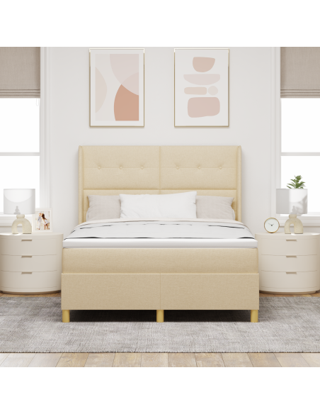Letto Box Spring con Materasso e LED Crema 140x200 cm Tessuto