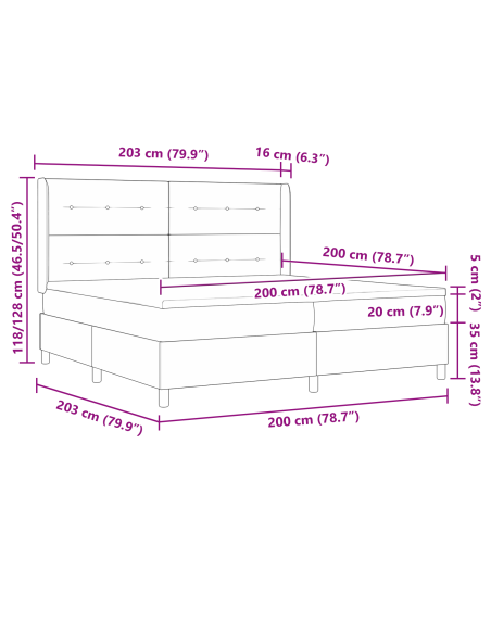 Letto Box Spring con Materasso e Luce LED Grigio Chiaro 200x200 cm Tessuto