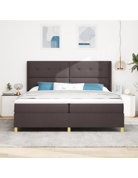 Letto a Box Spring con Materasso e LED Marrone Scuro 200x200 cm in Tessuto