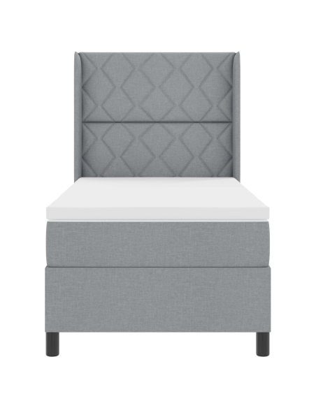 letto a molle con materasso e luce LED grigio chiaro 100x200 cm in tessuto