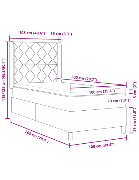 Letto a Molle con Materasso e LED Nero 100x200 cm Tessuto
