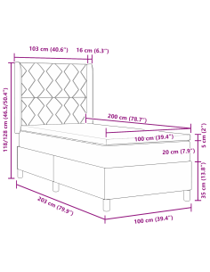 Letto a Sorgente LED con materasso Crema 100 x 200 cm Tessuto