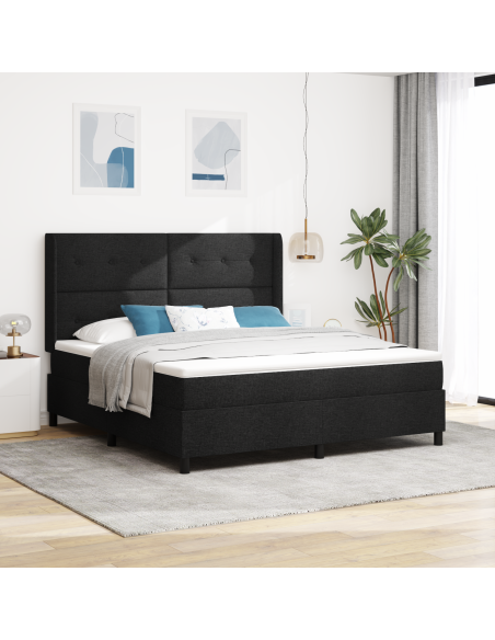 Letto Box Spring con materasso e LED Nero 180x200 cm Tessuto