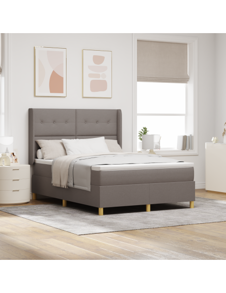 Letto Box Spring con Materasso e LED Taupe 140x190 cm Tessuto