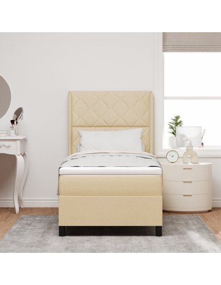 Letto Box Spring con Materasso e LED Crema 90x200 cm Tessuto