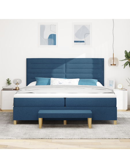 Letto Box Spring con Materasso e Panchina Blu 200x200 cm Tessuto