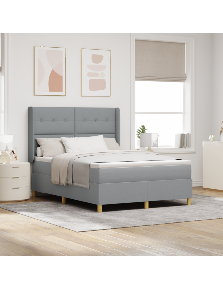 letto box spring  con materasso e luce LED grigio chiaro 140x200 cm in tessuto