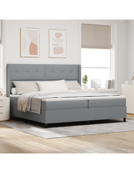 Letto Box Spring con Materasso e Luce LED Grigio 200x200 cm Tessuto