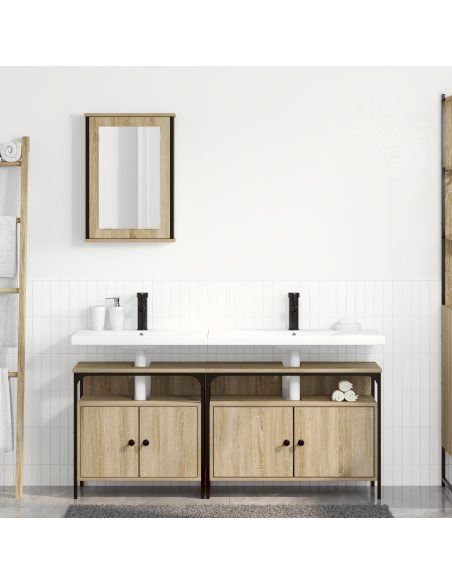 Set di Armadi da Bagno  in 3 Pezzi in Legno Ingegnerizzato in Rovere Sonoma