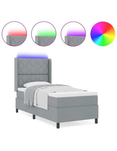 Letto a Sorgente LED Grigio chiaro 100 x 200 cm Tessuto