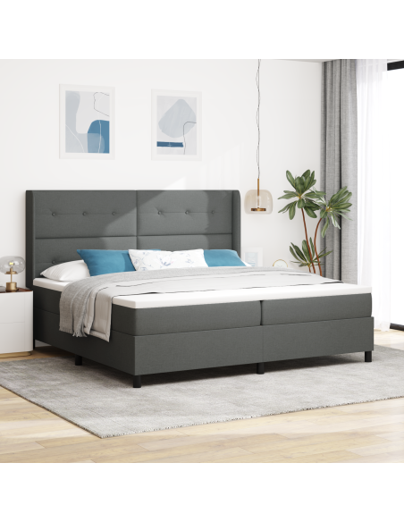 Letto Box Spring con Materasso e LED Grigio Scuro 200x200 cm Tessuto