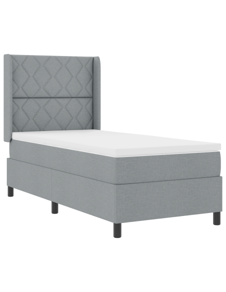 letto a molle con materasso e luce LED grigio chiaro 100x200 cm in tessuto