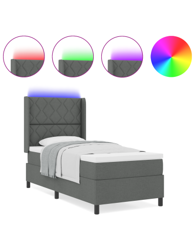 Letto a Sorgente LED Grigio scuro 100 x 200 cm Tessuto